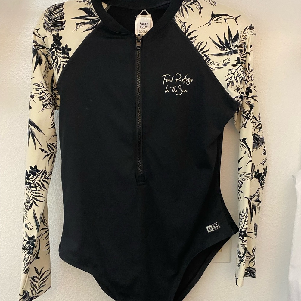 Salty Crew Black and Cream Women's Swim One Piece Bathing Suit